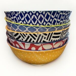 Set Of 5 Certified Int'l Multi Color Bowls 4.5" D Soup Microwave Dishwasher Safe